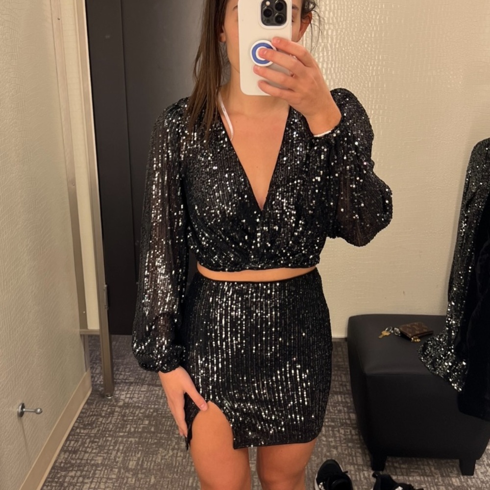 Lulus two piece sparkly body con set